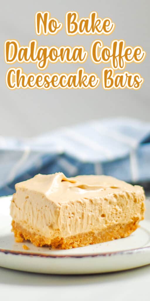 close up image of cheesecake bar with text for pinterest