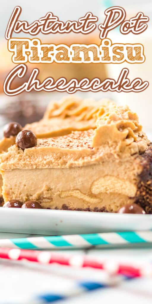 pinterest close up image of tiramisu cheesecake with text