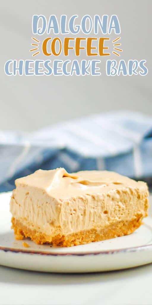 close up image of cheesecake bar with text for pinterest