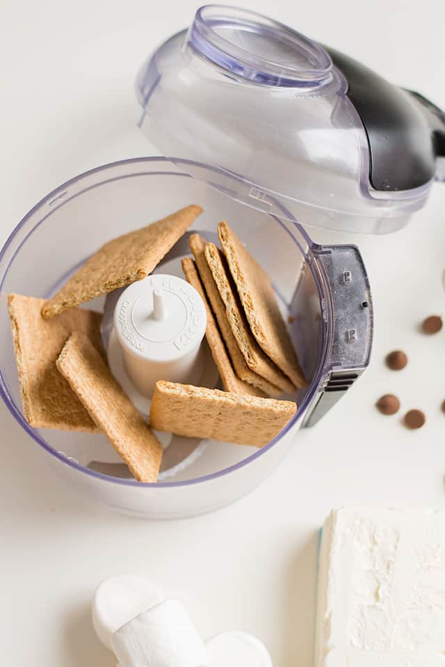 Mini Food Processor with graham crackers in it